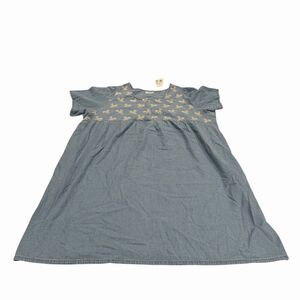 National Denim Dress Embroidered Floral Flower Maxi Blue Cottagecore 4X NWT